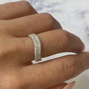Piero Milano Natural Diamond Pave Curved Ring 18k White Gold 0.71 cttw Size 6.75